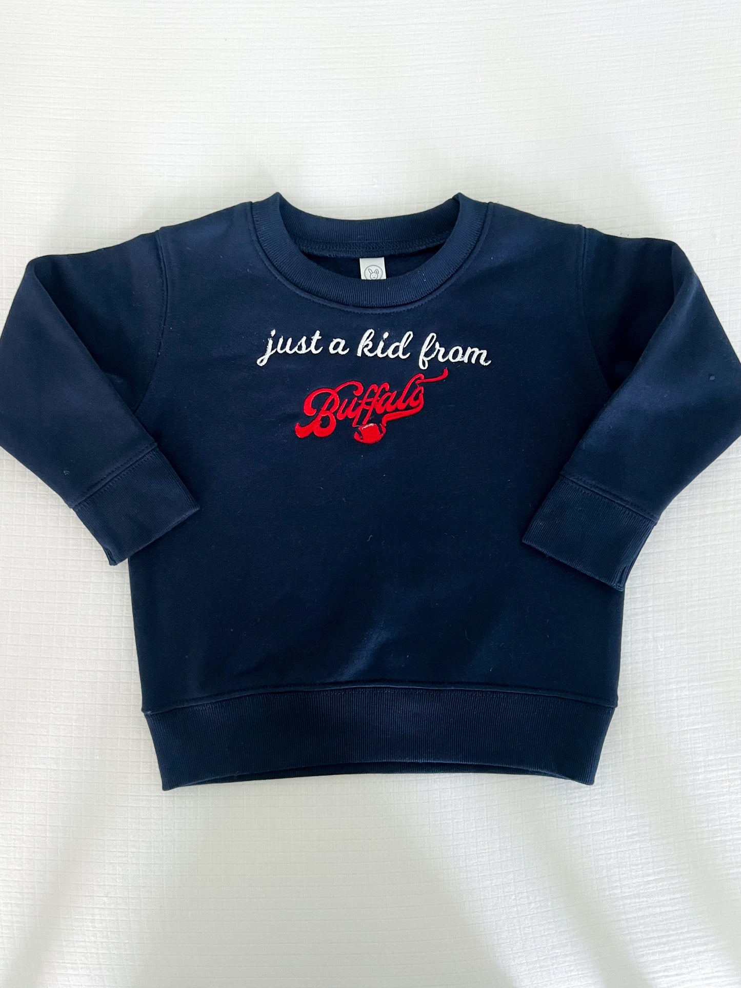 'Just a Kid from BUFFALO' Embroidered Sweatshirt - Navy
