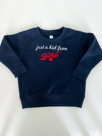 'Just a Kid from BUFFALO' Embroidered Sweatshirt - Navy