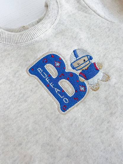 Gingerbread Buffalo Embroidery Onesie Sweatshirt - Heathered