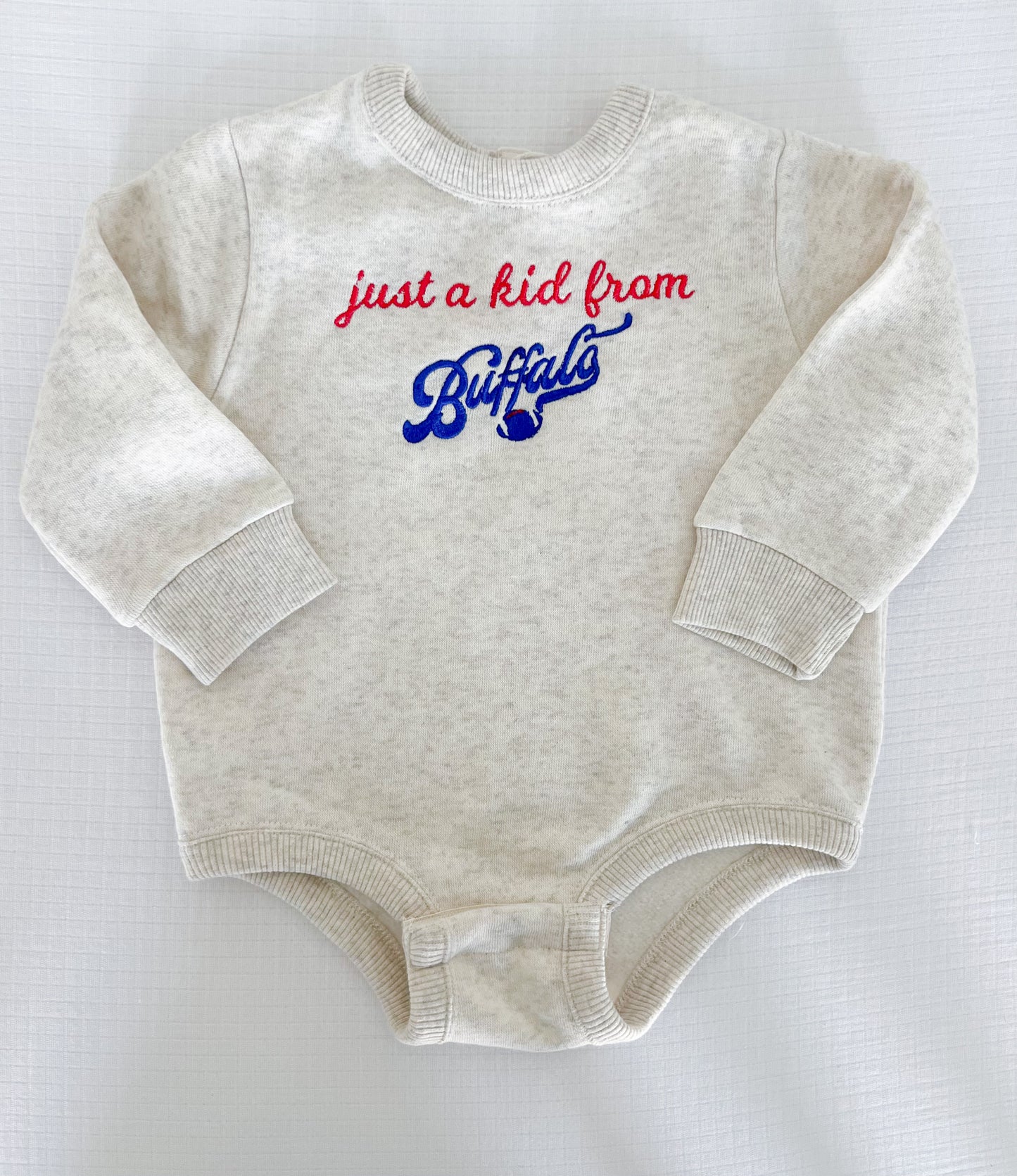 "Just a Kid from BUFFALO' Embroidered Onesie Sweatshirt - Heathered