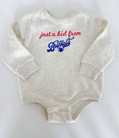 "Just a Kid from BUFFALO' Embroidered Onesie Sweatshirt - Heathered