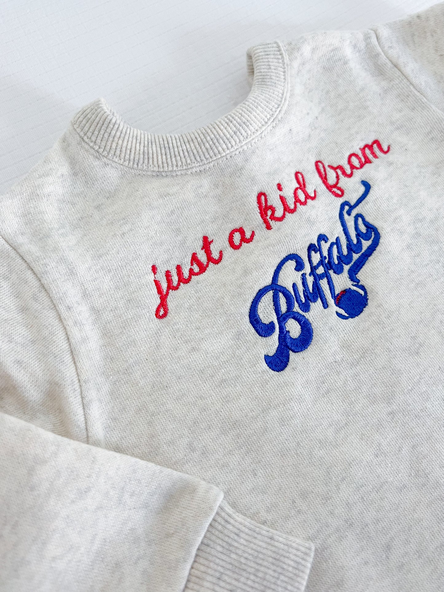 "Just a Kid from BUFFALO' Embroidered Onesie Sweatshirt - Heathered