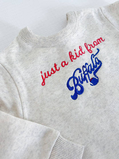 "Just a Kid from BUFFALO' Embroidered Onesie Sweatshirt - Heathered