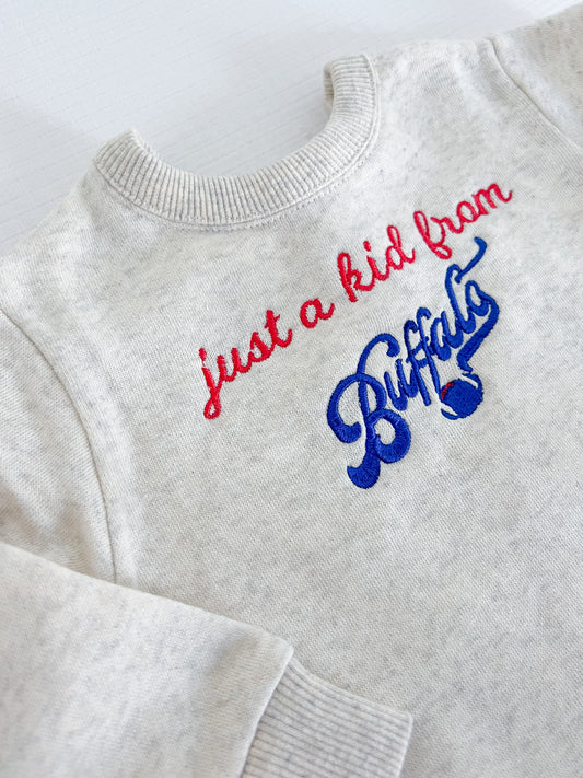 "Just a Kid from BUFFALO' Embroidered Onesie Sweatshirt - Heathered