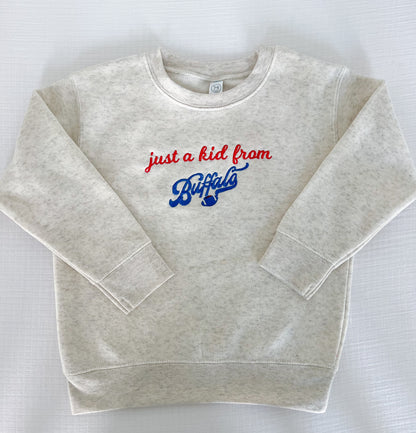 'Just a Kid from BUFFALO' Embroidered Sweatshirt - Heathered