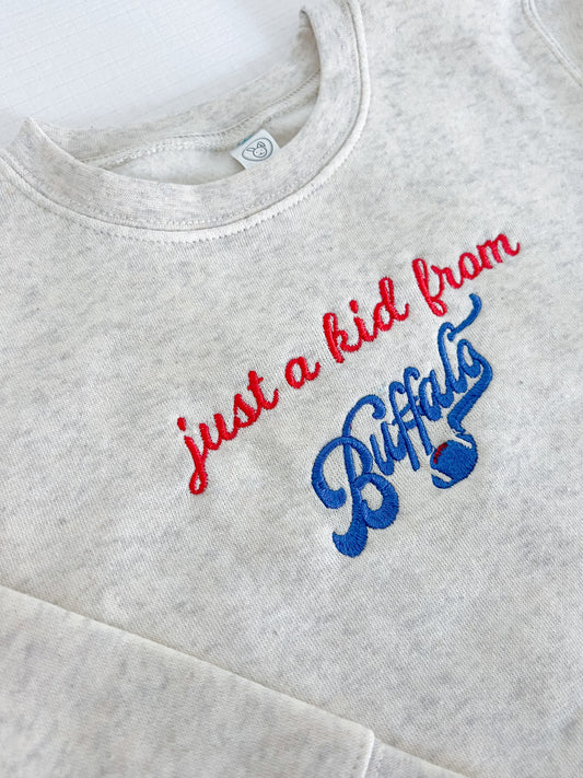 'Just a Kid from BUFFALO' Embroidered Sweatshirt - Heathered