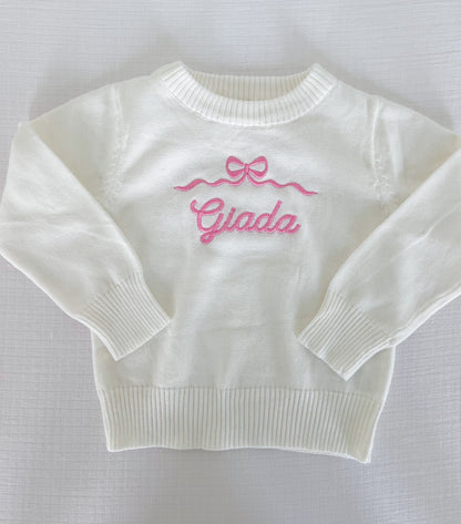 Satin Bow Name Monogram Sweater