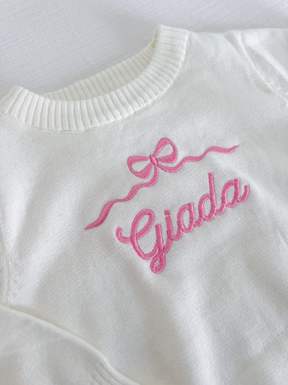Satin Bow Name Monogram Sweater