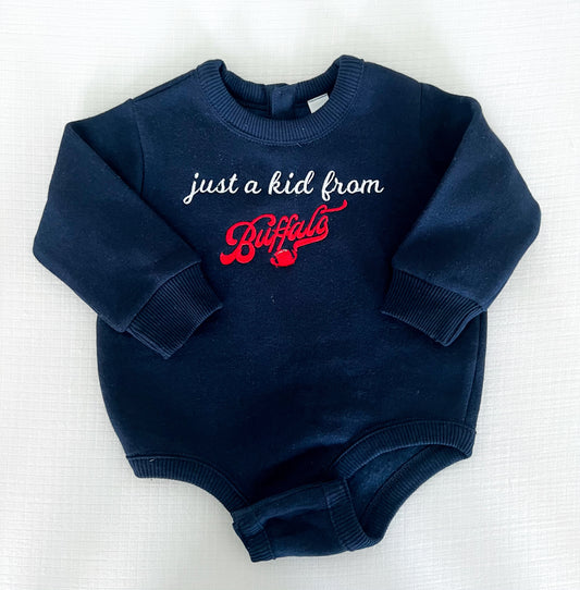 "Just a Kid from BUFFALO' Embroidered Onesie Sweatshirt - Navy