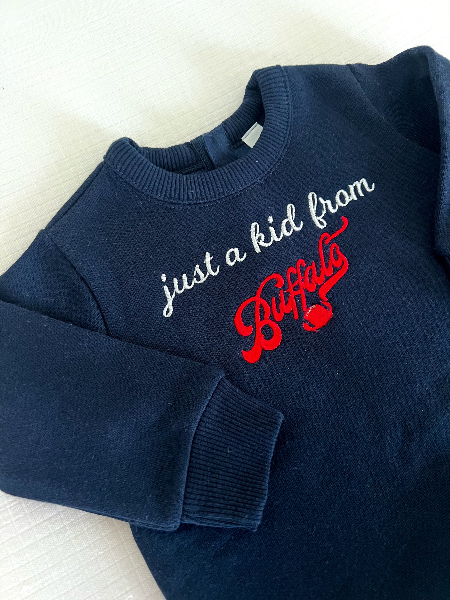 'Just a Kid from BUFFALO' Embroidered Sweatshirt - Navy