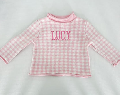 Monogrammed Pink Gingham Embroidered Rollneck Sweater