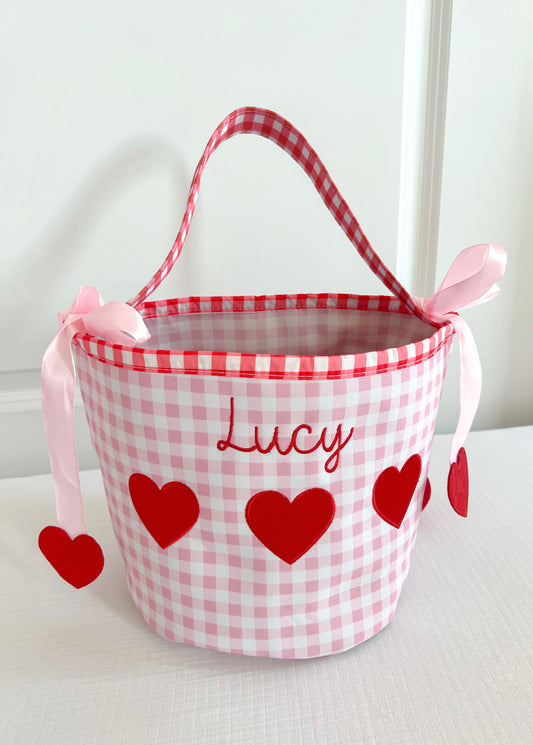 Valentine's Day Monogrammed Bucket Tote - Pink
