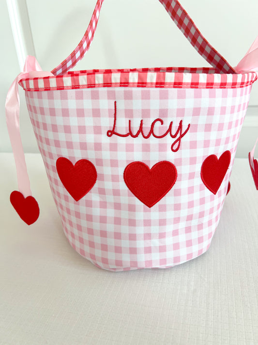 Valentine's Day Monogrammed Bucket Tote - Pink