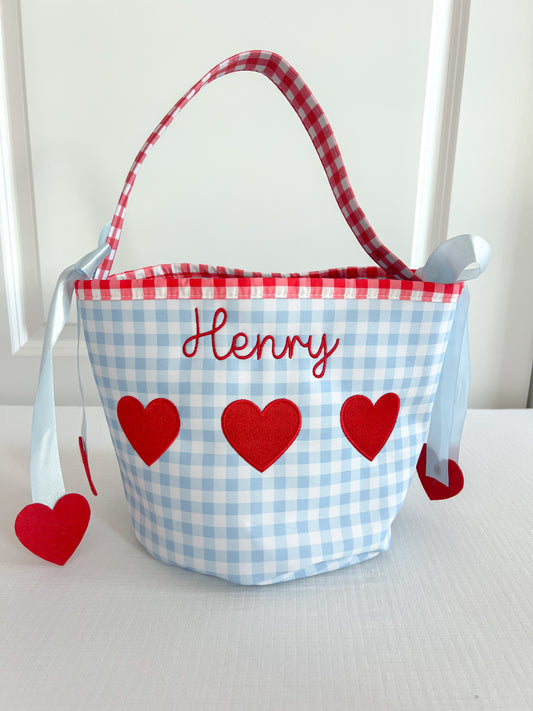 Valentine's Day Monogrammed Bucket Tote - Blue