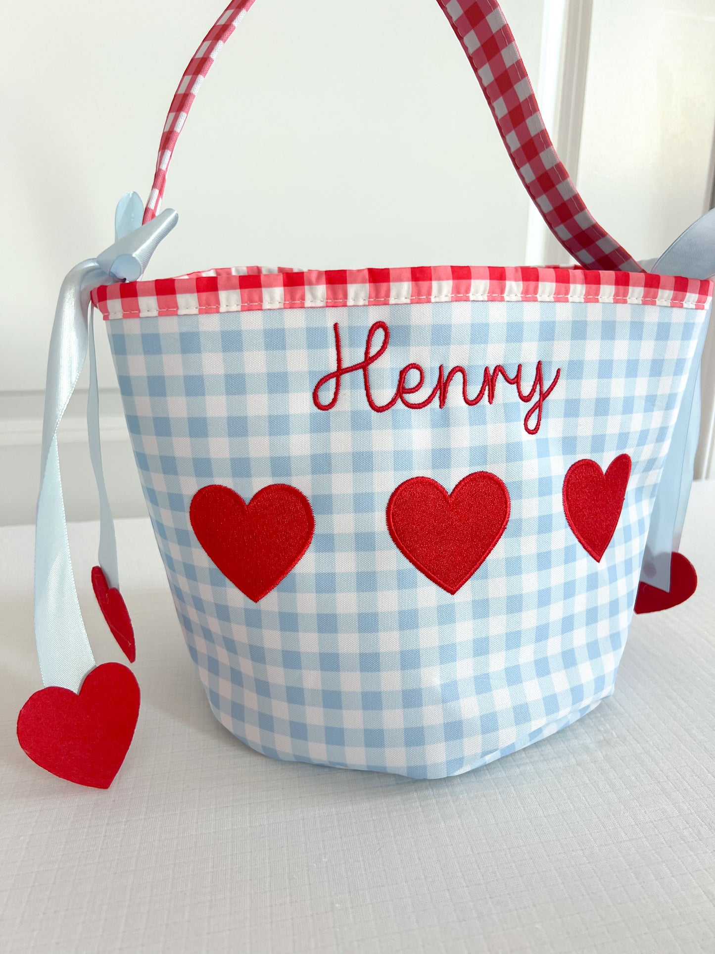 Valentine's Day Monogrammed Bucket Tote - Blue