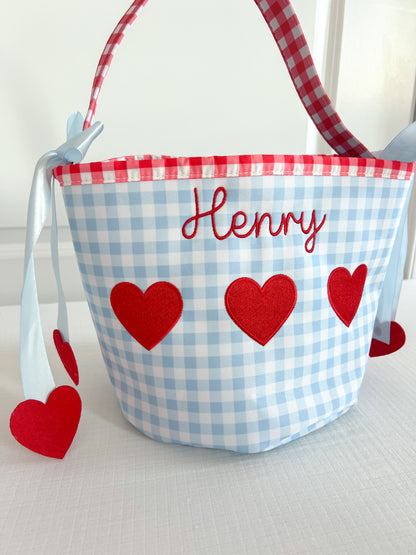 Valentine's Day Monogrammed Bucket Tote - Blue