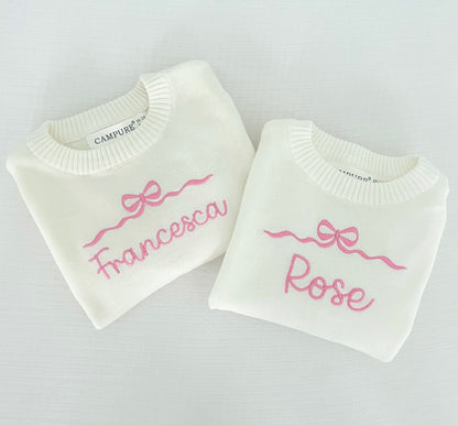 Satin Bow Name Monogram Sweater