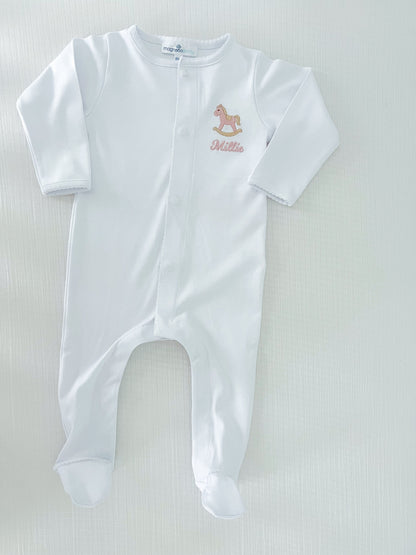 Rocking Horse Monogrammed White Trim Footie