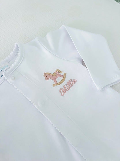 Rocking Horse Monogrammed White Trim Footie