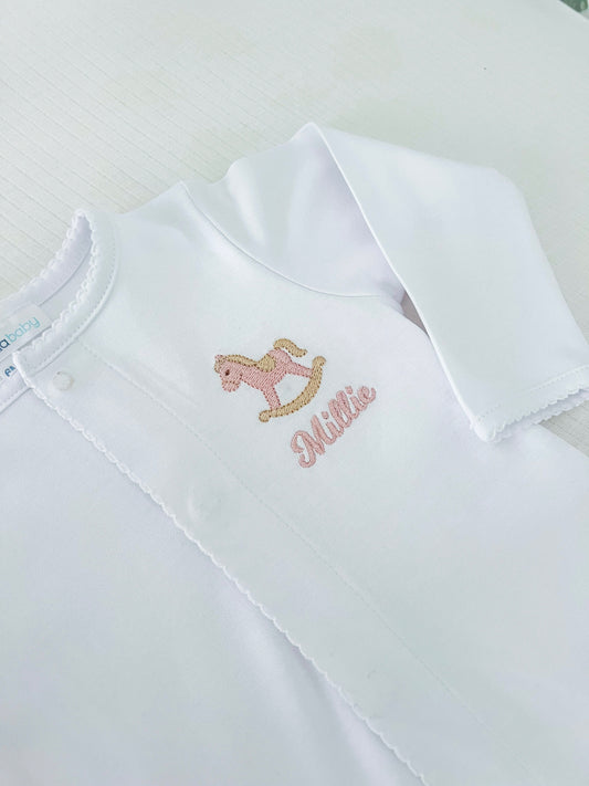 Rocking Horse Monogrammed White Trim Footie