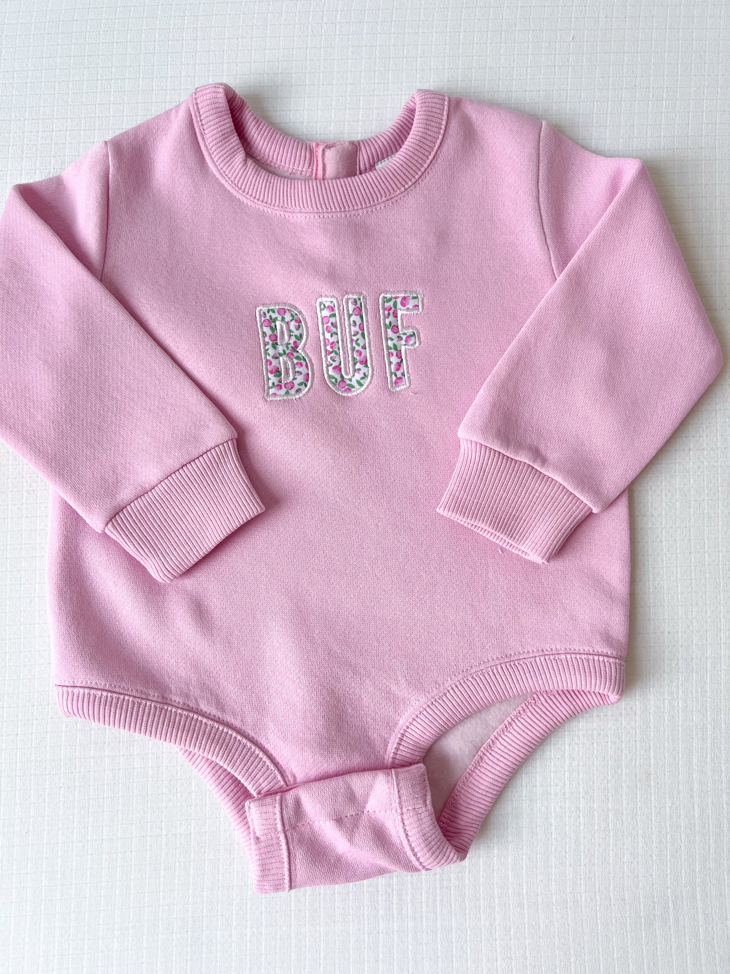 Spring BUF Applique Sweatshirt Onesie - Pink