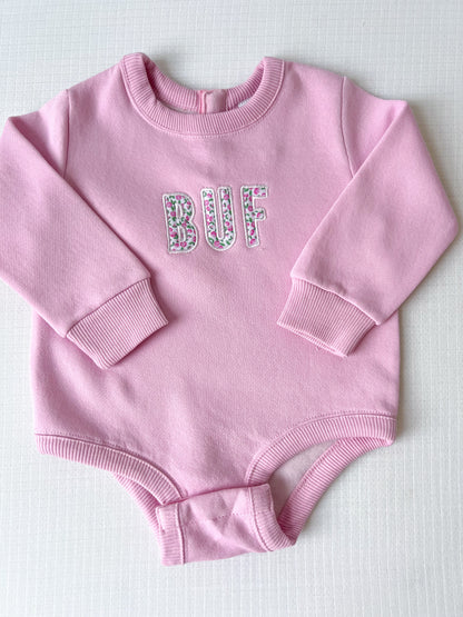 Spring BUF Applique Sweatshirt Onesie - Pink