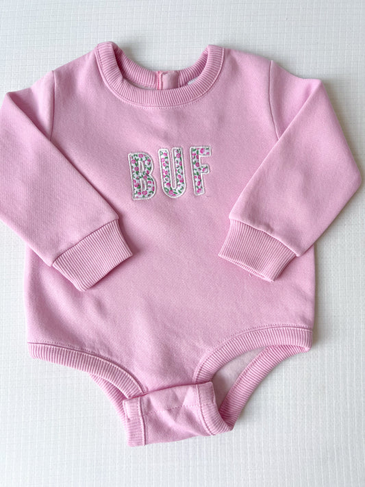 Spring BUF Applique Sweatshirt Onesie - Pink