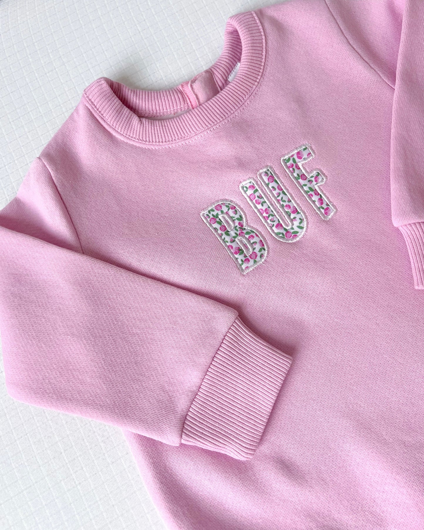 Spring BUF Applique Sweatshirt Onesie - Pink