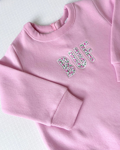 Spring BUF Applique Sweatshirt Onesie - Pink
