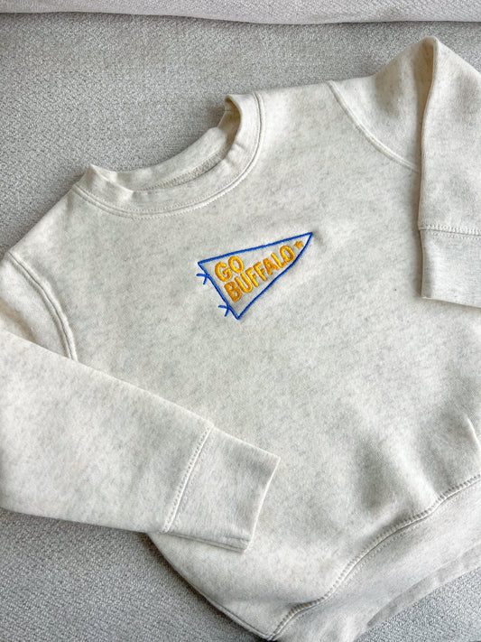 "Go Buffalo" Pennant Sweatshirt - Blue & Gold on Heather