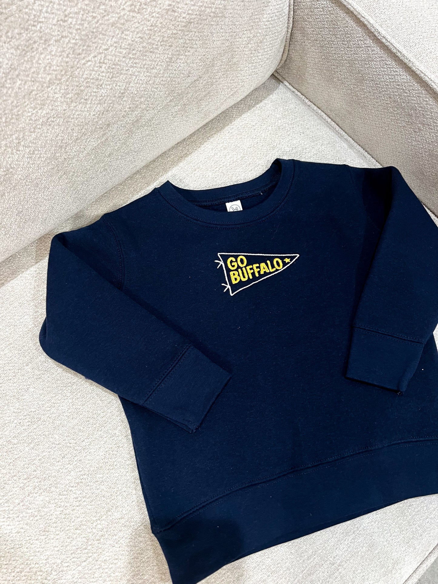 "Go Buffalo" Pennant Sweatshirt - Blue & Gold on Navy