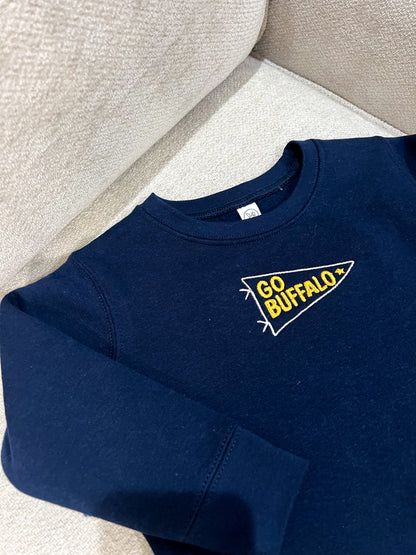"Go Buffalo" Pennant Sweatshirt - Blue & Gold on Navy