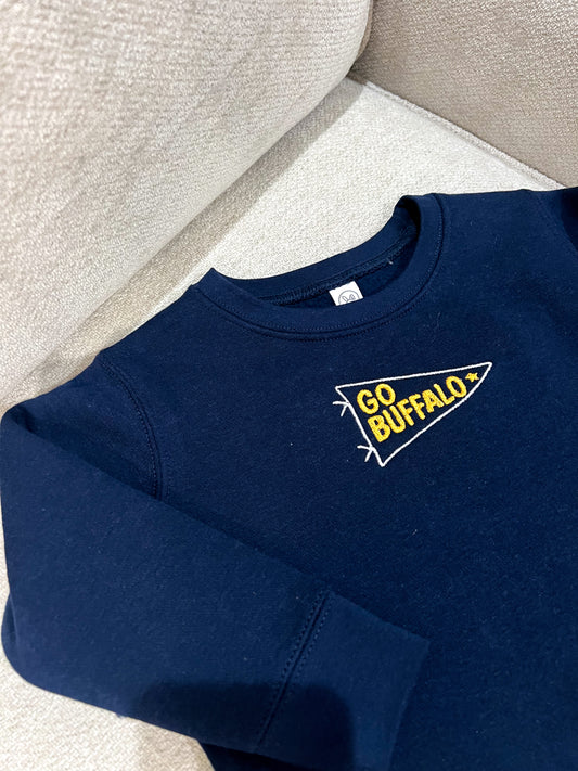 "Go Buffalo" Pennant Sweatshirt - Blue & Gold on Navy