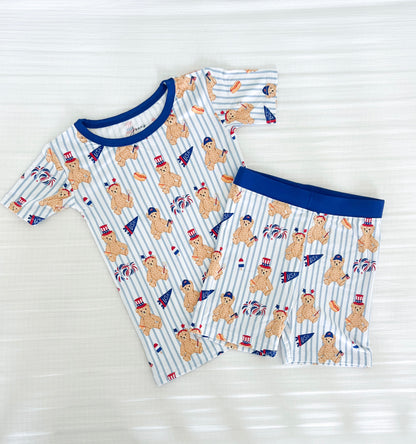 Fourth of July Bear Bamboo Short Sleeve Set