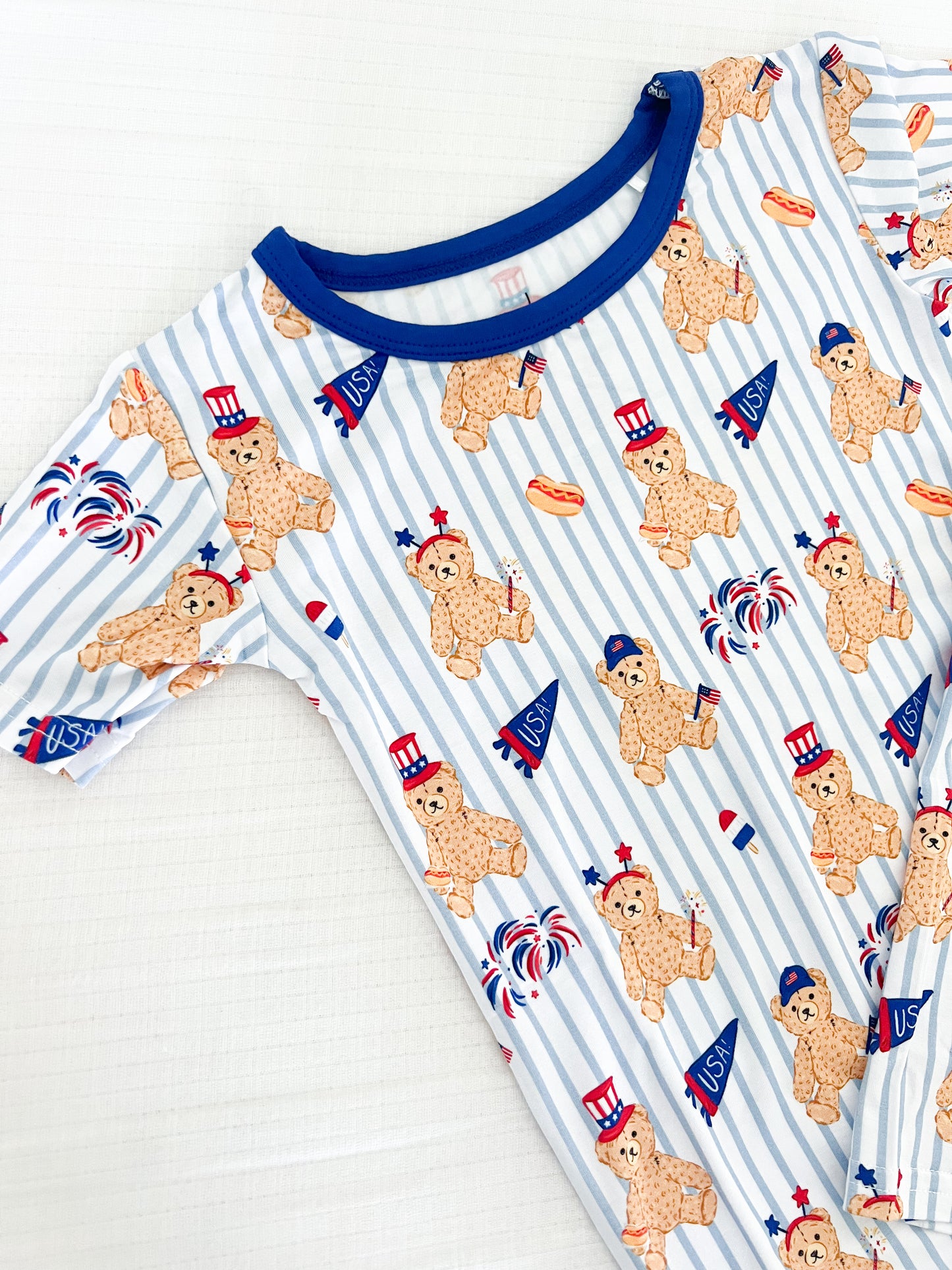 Fourth of July Bear Bamboo Short Sleeve Set