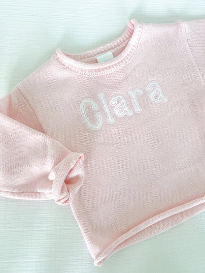 Monogrammed Applique Roll Neck Sweater - Light Pink