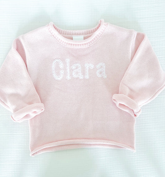 Monogrammed Applique Roll Neck Sweater - Light Pink