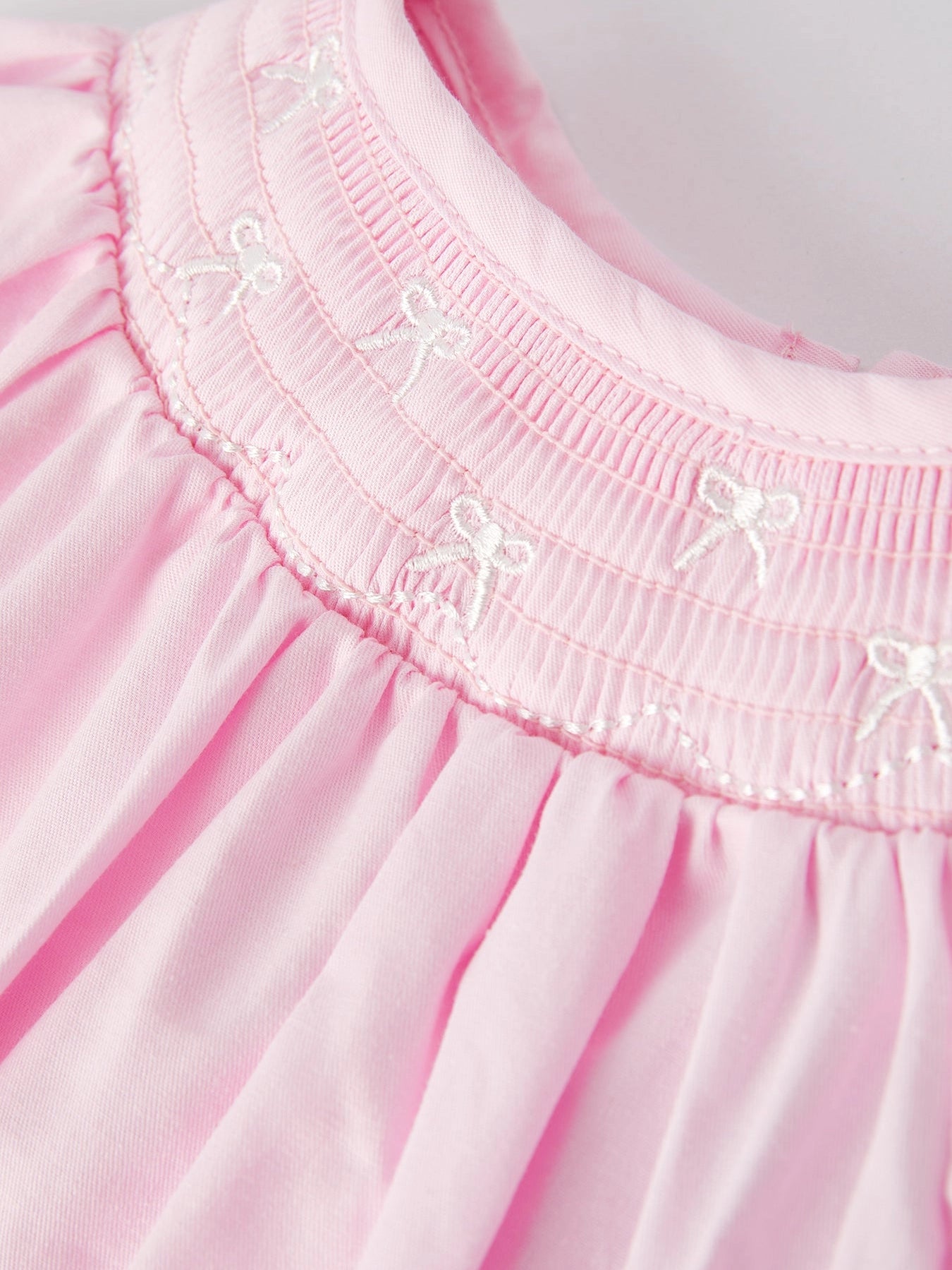 White Bow Smock Embroidered Pink Romper