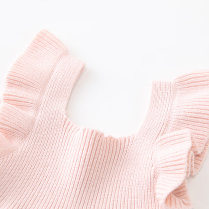 Pink Knitted Ruffle Sleeve Dress