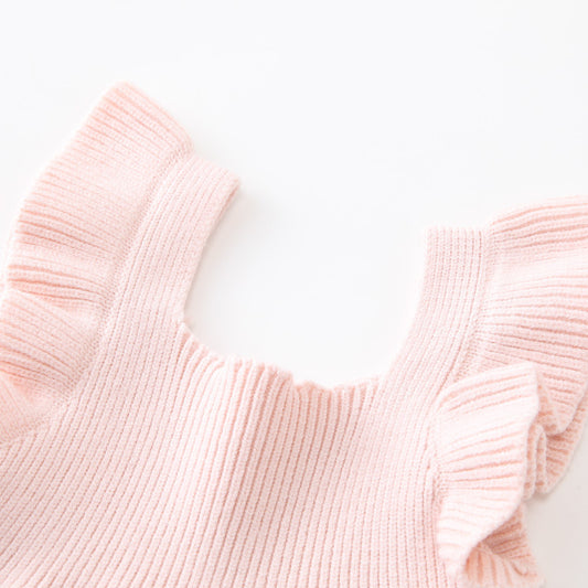 Pink Knitted Ruffle Sleeve Dress