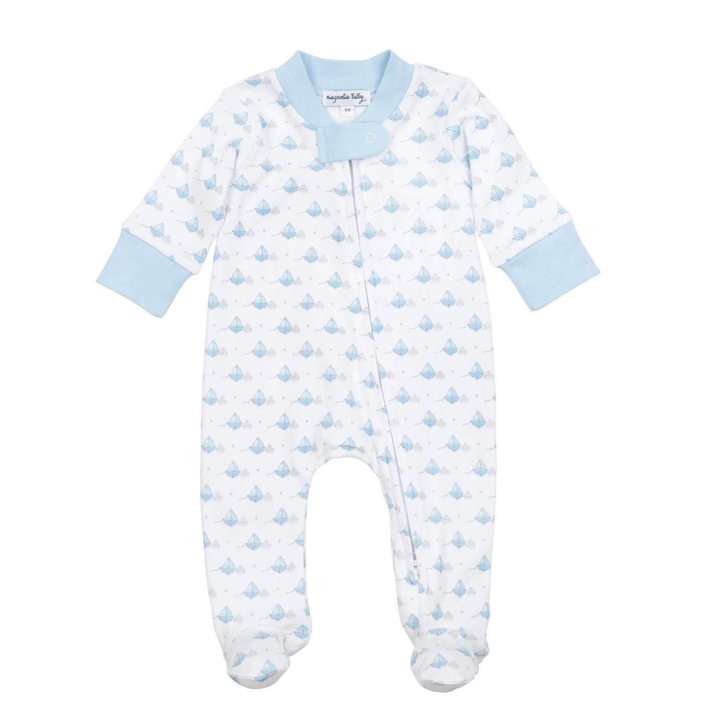 100% Pima Cotton Sailboat Print Footie