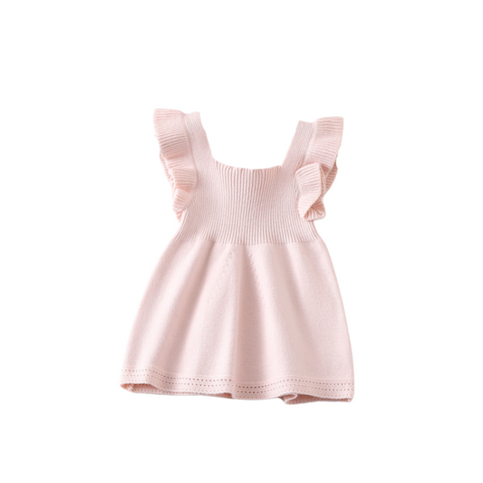 Pink Knitted Ruffle Sleeve Dress