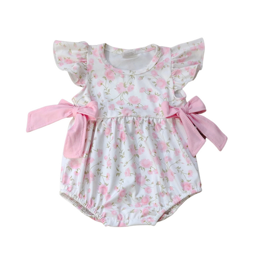 Baby Infant Girls Light Pink Flowers Bows Rompers
