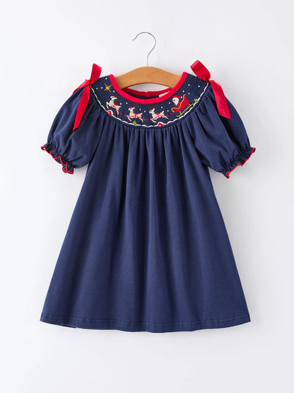 Christmas Dress: Navy with Santa Sleigh