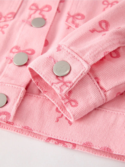 Pink Bow Fall Girls Denim Jacket