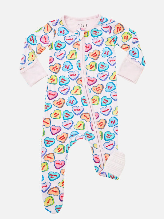 Conversation Hearts Zip Footie Pajamas