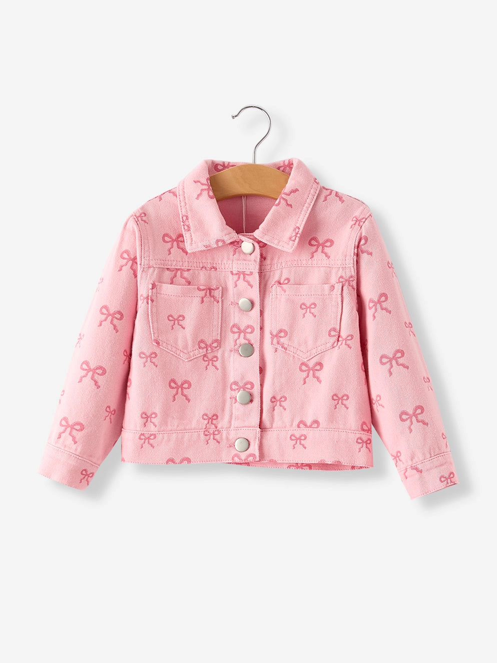 Pink Bow Fall Girls Denim Jacket