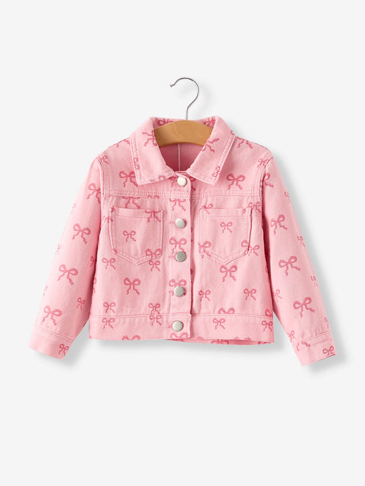 Pink Bow Fall Girls Denim Jacket