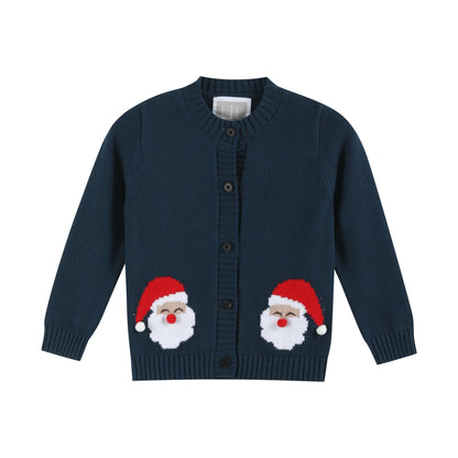 Navy Blue Christmas Santa Knit Cardigan Sweater