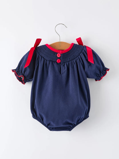 Christmas Baby Girls Bubble: Navy with Santa Sleigh
